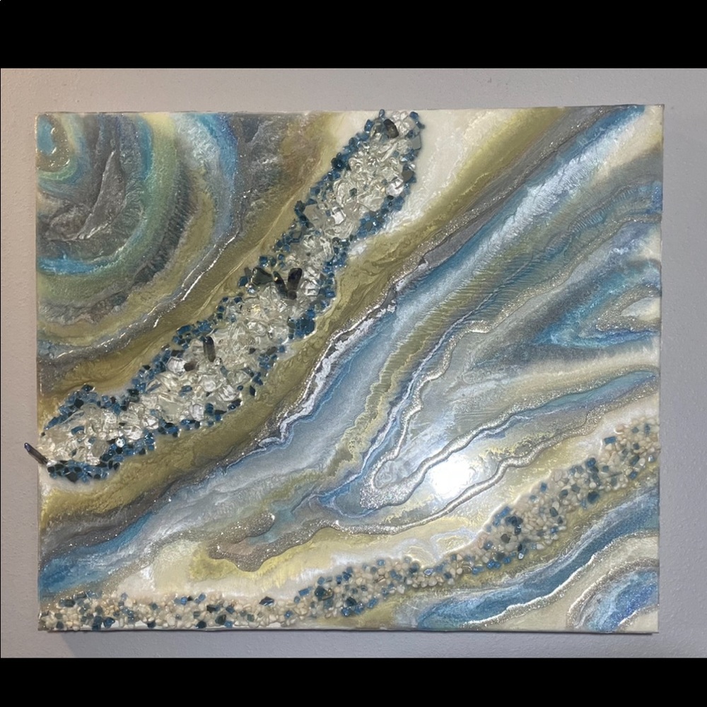 Resin Wall Art Epoxy Canvas. Geode Rock Stone Inspired Decor Picture
